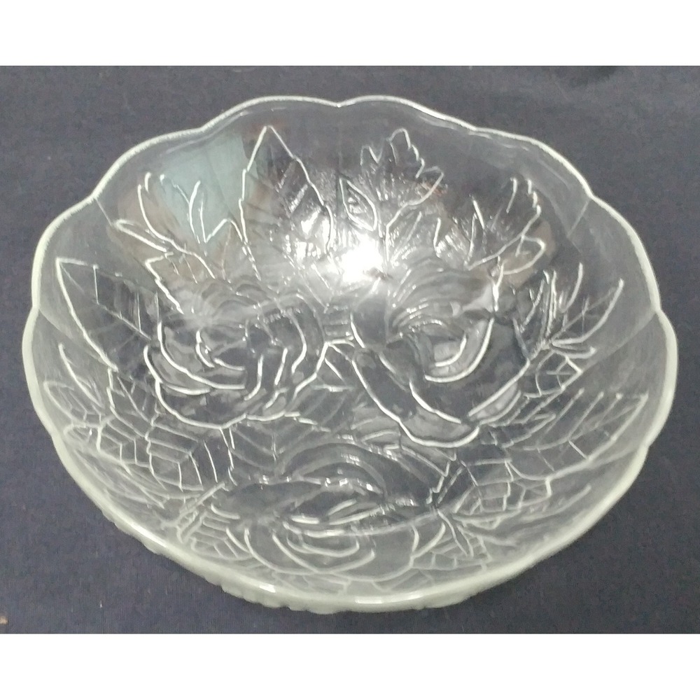 Vintage 1950s Indonesia Pasari Crystal Clear Glass Rose Bowl Salad Soup 6-5/8"
